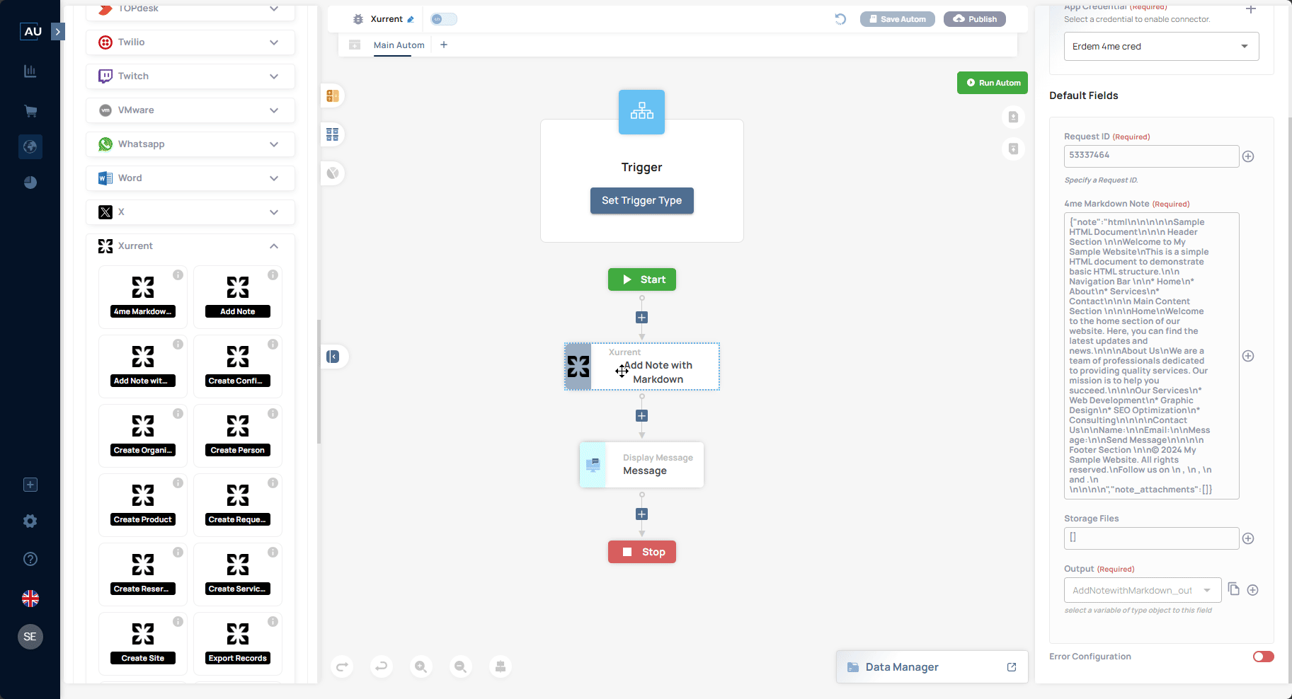 Xurrent — Add Note with Markdown